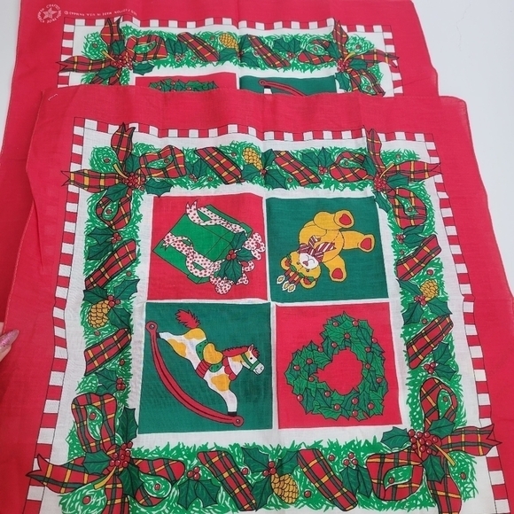 Vintage Bandana Scarf Christmas All Cotton Retro made in USA SET - Picture 1 of 13